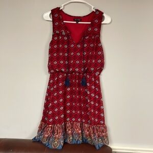 Super Cute AS U WISH Dress, size S, tassel ties, zip back, Bo Ho pattern